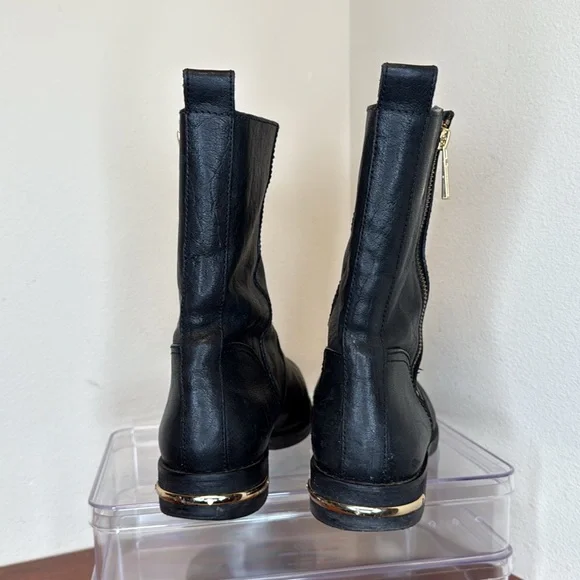 Tory Burch Women’s Black Leather Ankle Boots with Gold Zipper, size 9.5 - Picture 6 of 12